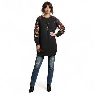 VTG 80's Art-to-Wear Wool Blend Tunic Sweater | Bold Intarsia Sleeves | Size M